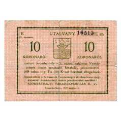 Szombathely 10 Korona Pénztári utalvány 1919
