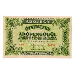   50000 Adópengő 1946 P50 gVF h.o. szöveg felfelé elcsúszva
