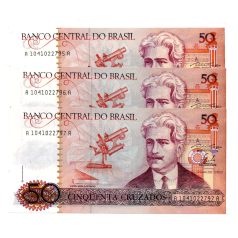   Brazilia 50 Cruzados Bankjegy 1986 P210a sorszámkövető 3db
