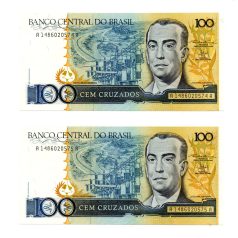   Brazilia 100 Cruzados Bankjegy 1987 P211b sorszámkövető pár