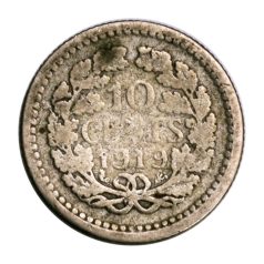 Hollandia I. Wilhelmina 10 Cent 1919 F 1,33g Ag640