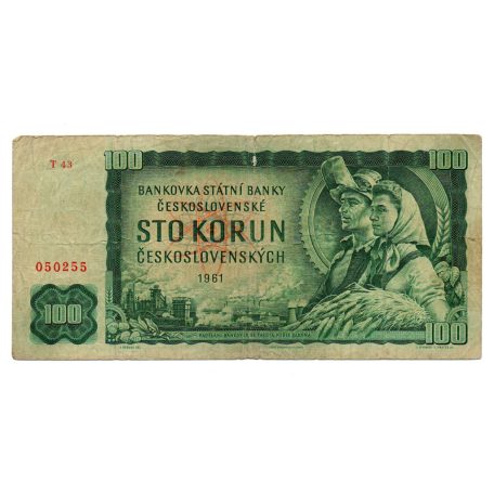 Csehszlovákia 100 Korona Bankjegy 1961 P91 T sorozat