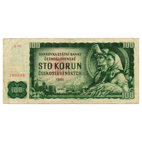 Csehszlovákia 100 Korona Bankjegy 1961 P91 X70 sorozat