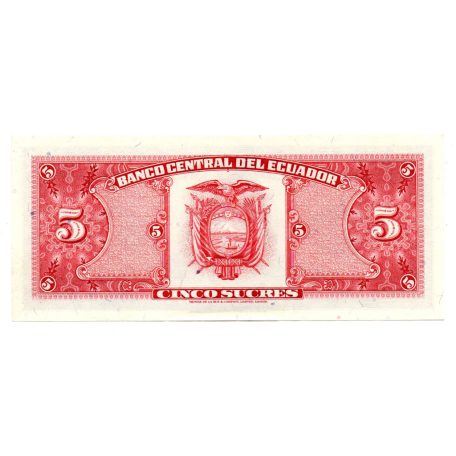 Ecuador 5 Sucres Bankjegy 1988 P113d3 aUNC