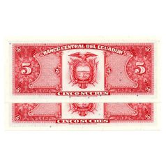 Ecuador 5 Sucres Bankjegy 1988 P113d3 sorszámkövető pár