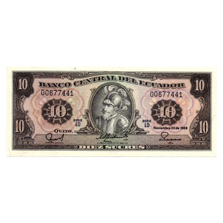 Ecuador 10 Sucres Bankjegy 1988 P121a1 LO sorozat