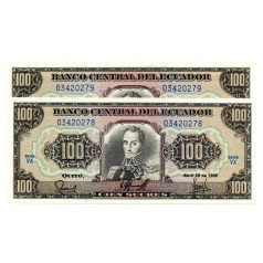   Ecuador 100 Sucres Bankjegy 1990 P123 VX sorszámkövető pár