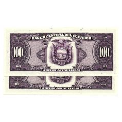   Ecuador 100 Sucres Bankjegy 1990 P123 VX sorszámkövető pár