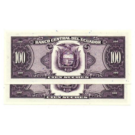 Ecuador 100 Sucres Bankjegy 1990 P123 VX sorszámkövető pár