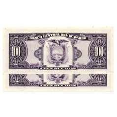   Ecuador 100 Sucres Bankjegy 1988 P123Aa VS sorszámkövető pár