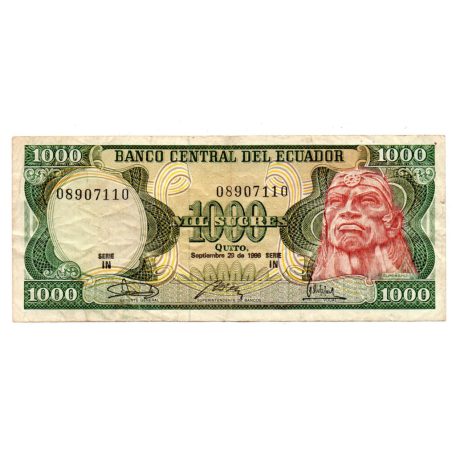 Ecuador 1000 Sucres Bankjegy 1986 P125a IN sorozat