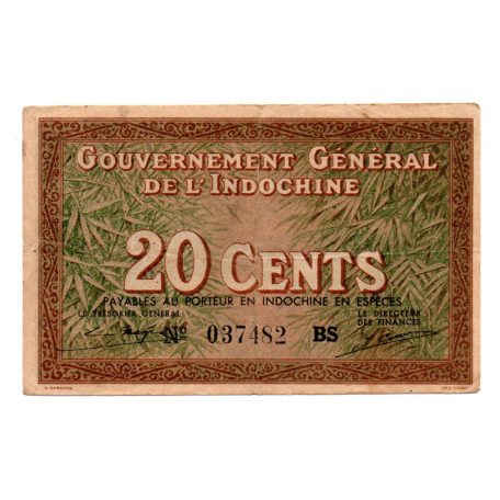 Francia Indokína 20 Cent Bankjegy 1939 P86d
