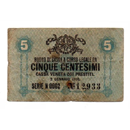 Olaszország Velence 5 Centesimi Bankjegy 1918 PSM1 VG-F