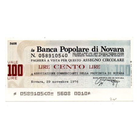 Olaszország 100 Líra 1976 Novara csekk-szükségpénz