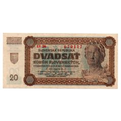 Szlovákia 20 Korona Bankjegy 1942 P7a UI26