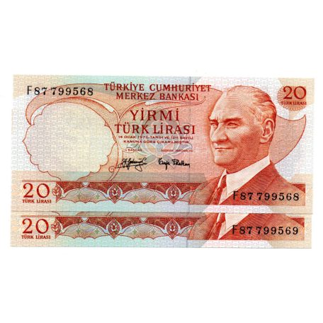 Törökország 20 Lira Bankjegy 1974 P187a F sorozat sorszámkövető