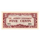 Malájföld Japán megszállása 5 Cent Bankjegy 1942 PM2a