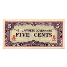 Malájföld Japán megszállása 5 Cent Bankjegy 1942 PM2b