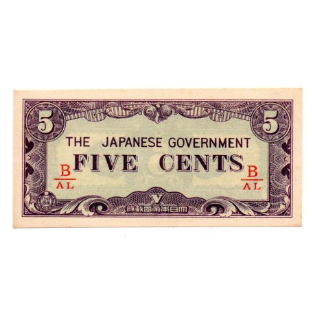 Malájföld Japán megszállása 5 Cent Bankjegy 1942 PM2b