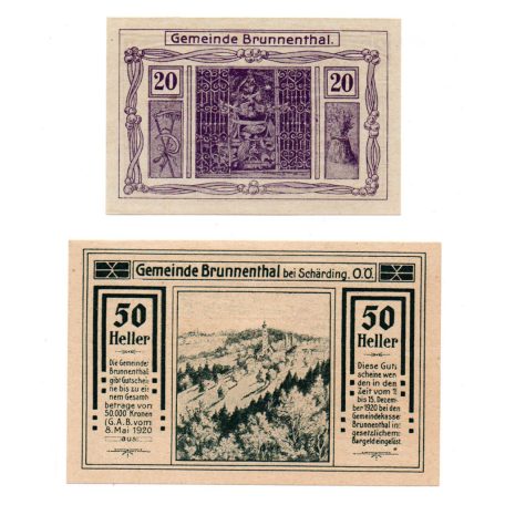 Ausztria Notgeld Brunnenthal 20-50 Heller 1920 2db