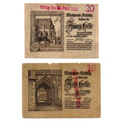   Ausztria Notgeld Kirchschlag 10-20 Heller 1920 bélyegzéssel