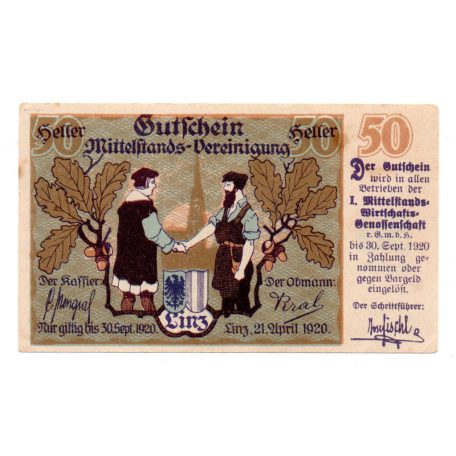 Ausztria Notgeld Linz 50 Heller 1920