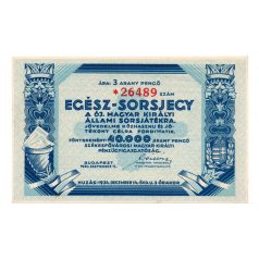   Egész-Sorsjegy 3 Arany Pengő Magyar Királyi Sorsjáték 1943