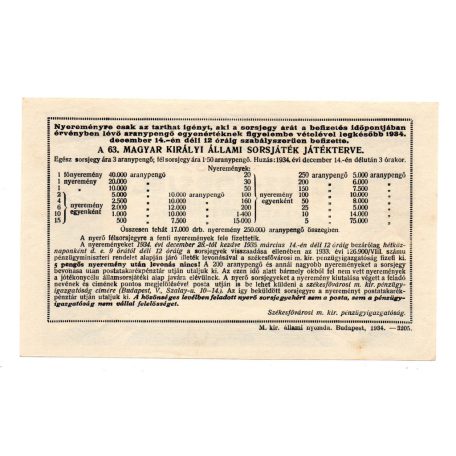 Egész-Sorsjegy 3 Arany Pengő Magyar Királyi Sorsjáték 1943