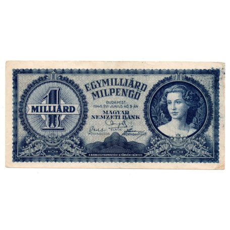 1 Milliárd Milpengő Bankjegy 1946 F