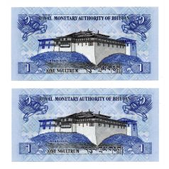 Bhután 1 Ngultrum Bankjegy 2013 P27b sorszámkövető pár