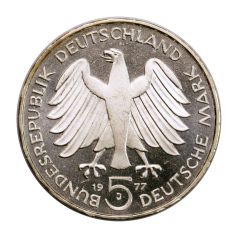   Németország ezüst 5 Márka 1977 J Carl Friedrich Gauss Proof