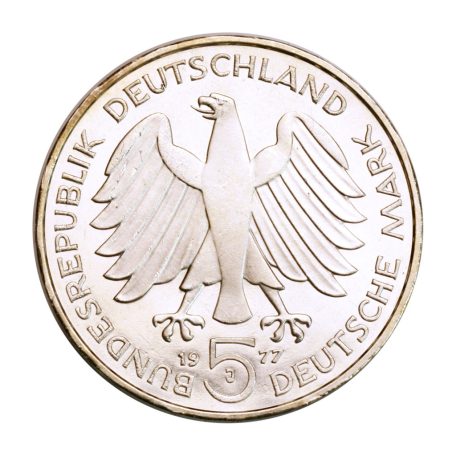 Németország ezüst 5 Márka 1977 J Carl Friedrich Gauss Proof
