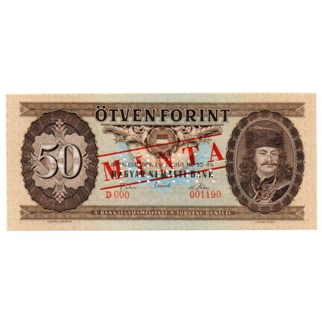 50 Forint Bankjegy 1969 MINTA lyukasztás és bélyegzés D000