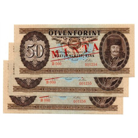 50 Forint Bankjegy 1969 MINTA sorszámkövető 3db