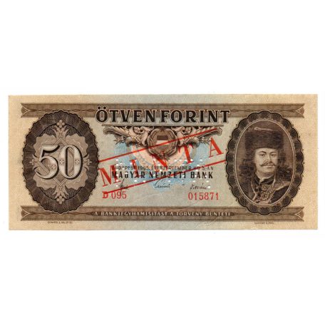 50 Forint Bankjegy 1965 MINTA lyukasztás és bélyegzés D095