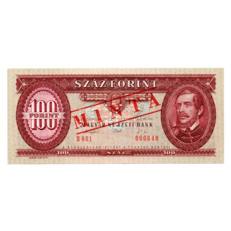 100 Forint Bankjegy 1993 MINTA lyukasztás és bélyegzés B000