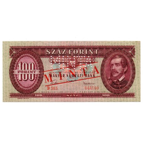 100 Forint Bankjegy 1957 MINTA lyukasztás és bélyegzés B363