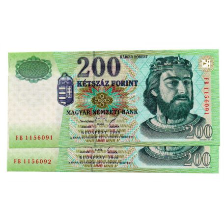 200 Forint Bankjegy 1998 FB UNC sorszámkövető pár