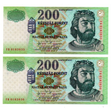 200 Forint Bankjegy 2003 FB UNC sorszámkövető pár