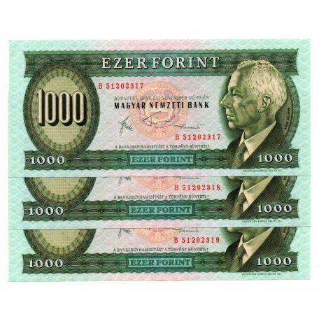 1000 Forint Bankjegy 1983 November B sorozat gEF sorkövető 3db