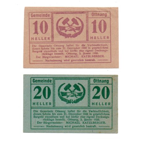 Ausztria Notgeld Ottnang 10-20 Heller 1920