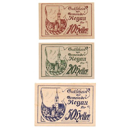 Ausztria Notgeld Regau 10-20-50 Heller 1920 Teljes sor!