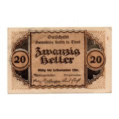 Ausztria Notgeld Reith 20 Heller 1920