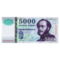   5000 Forint Bankjegy 1999 BH UNC extrém alacsony sorszám 0000004