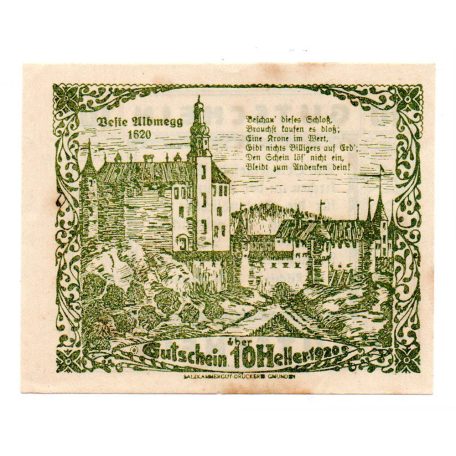 Ausztria Notgeld Steeinerkirchen an der Traun 10 Heller 1920