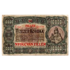   10000 Korona Államjegy 1923 80 Fillér felülbélyegzéssel F