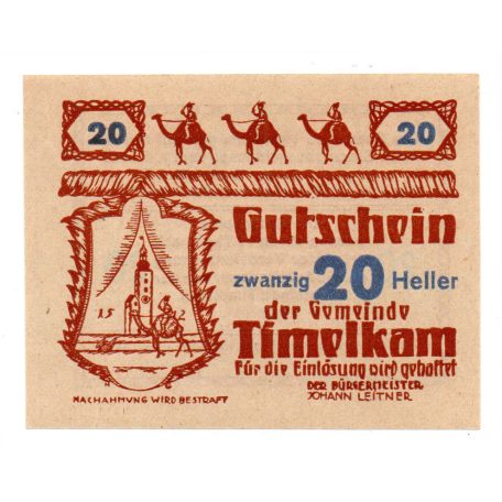 Ausztria Notgeld Timelkam 20 Heller 1920