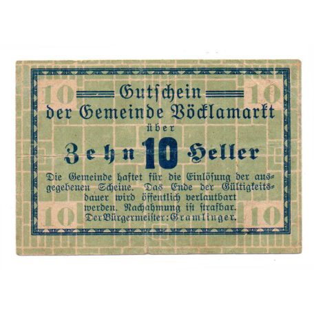 Ausztria Notgeld Vöcklamarkt 10 Heller 1920