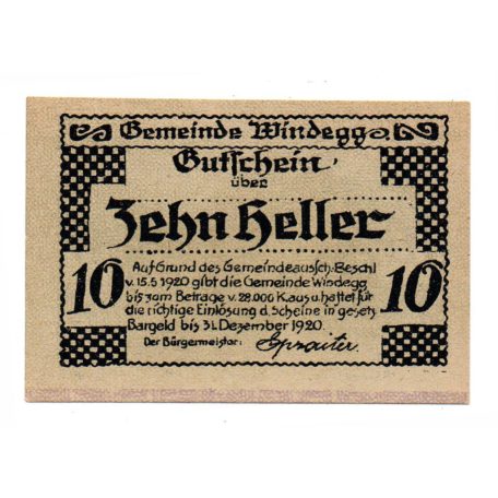 Ausztria Notgeld Windegg 10 Heller 1920