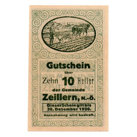 Ausztria Notgeld Zeillern 10 Heller 1920